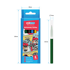Фломастеры ArtSpace "Машинки", 06цв., картон, смываемые, европодвес