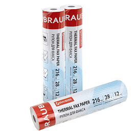 Рулон для факса, 216 мм (диаметр 45 мм, длина 28 м, втулка 12 мм), BRAUBERG, 110151