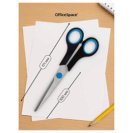 Ножницы OfficeSpace 17,1см, черные с синими вставками, ПВХ чехол с европодвесом