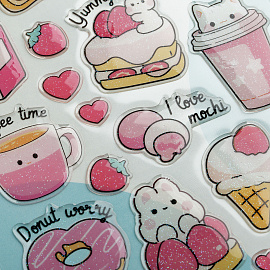 Наклейки гелевые MESHU "Sweet mood", 10*23см, с блестками, пакет европодвес