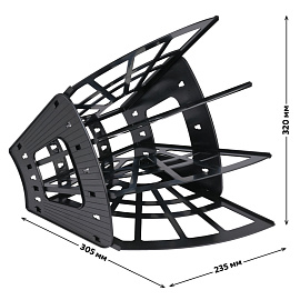 Лоток для бумаг веерный СТАММ "Эконом", 4-х секционный, черный