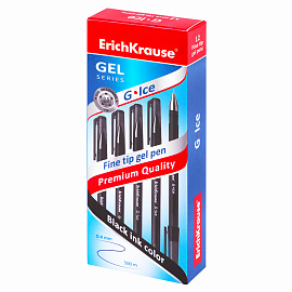 Ручка гелевая ERICH KRAUSE "G-Ice", ЧЕРНАЯ, корпус прозрачный, игольчатый узел 0,5 мм, линия письма 0,4 мм, 39004