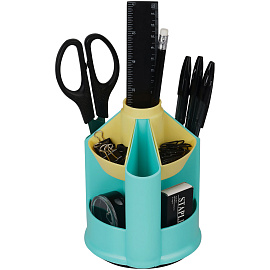 Настольная подставка СТАММ "Mini Desk", пластиковая, вращающаяся, мятный/желтый фото Настольная подставка СТАММ "Mini Desk", пластиковая, вращающаяся, мятный/желтый