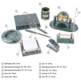 Набор настольный Delucci 9 предметов, зеленый мрамор фото Набор настольный Delucci 9 предметов, зеленый мрамор
