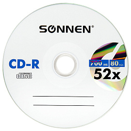 Диск CD-R SONNEN 700 Mb 52x Cake Box (упаковка на шпиле), КОМПЛЕКТ 50 шт., 512570