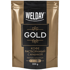 Кофе растворимый WELDAY (ВЭЛДЭЙ) "GOLD" 500 г, БРАЗИЛИЯ, арабика, сублимированный, в упаковке Zip-Lock, 622673 фото Кофе растворимый WELDAY (ВЭЛДЭЙ) "GOLD" 500 г, БРАЗИЛИЯ, арабика, сублимированный, в упаковке Zip-Lock, 622673