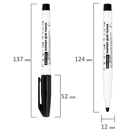 Маркер для ткани ЧЕРНЫЙ, TEXTILE MARKER, несмываемый, круглый наконечник 1-3 мм, BRAUBERG, 152657