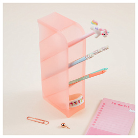 Настольная подставка MESHU, 4 отделения, пластиковая, тонированная розовая фото Настольная подставка MESHU, 4 отделения, пластиковая, тонированная розовая