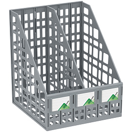 Лоток для бумаг вертикальный СТАММ, сборный, 2 отделения, серый фото Лоток для бумаг вертикальный СТАММ, сборный, 2 отделения, серый