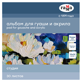 Альбом для гуаши и акрила, 30л., 200*200мм, на склейке Гамма "Студия", 180г/м2