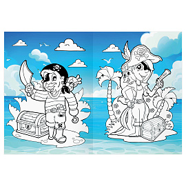 Раскраска с цв. фоном А4, 16 стр., ТРИ СОВЫ "Остров сокровищ