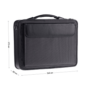 Портфель OfficeSpace "Fortuna", комбинир. кожзам/полиэстер, черный, 3 отделения, молния, с ремнем