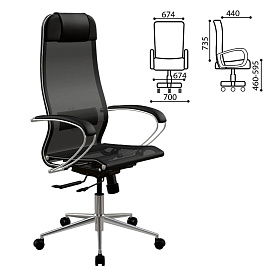 Кресло МЕТТА "ErgoLife" 10 B1-104K, хром, синхромеханизм, прочная сетка, черное