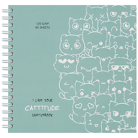 Скетчбук 60л., 150*150 MESHU "Cat wave", на гребне, выб. лак, soft-touch, 120г/м2