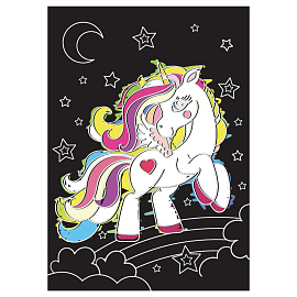 Гравюра Мульти-Пульти "Единороги", А5, разноцветная основа, пакет с европодвесом фото Гравюра Мульти-Пульти "Единороги", А5, разноцветная основа, пакет с европодвесом