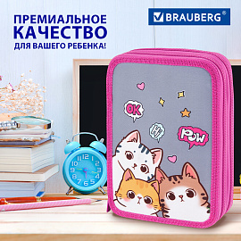 Пенал BRAUBERG, 2 отделения, полиэстер, 21х14 см, "Hi there", 273536