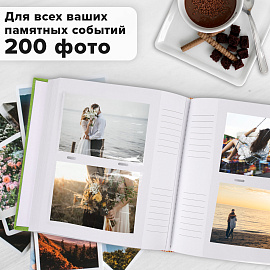Фотоальбом BRAUBERG "Лайм" на 200 фото 10х15 см, ткань, зеленый, 391189