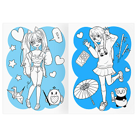 Раскраска с цв. фоном А4, 16 стр., ТРИ СОВЫ "Аниме. Модный показ