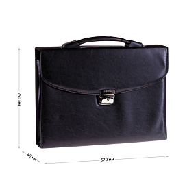 Портфель OfficeSpace "Pulsar", кожзам, черный, 3 отделения, метал. замок, с ремнем