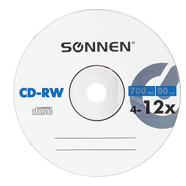 Диск CD-RW SONNEN 700 Mb 4-12x Bulk (термоусадка без шпиля), КОМПЛЕКТ 50 шт., 512578