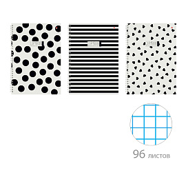 Тетрадь А4 96 л. АЛЬТ гребень, клетка, глянцевая ламинация, "BLACK&WHITE" (3 вида), 7-96-1354