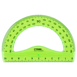 Транспортир 10см, 180° СТАММ, пластиковый, гибкий, прозрачный, зеленый, европодвес фото Транспортир 10см, 180° СТАММ, пластиковый, гибкий, прозрачный, зеленый, европодвес