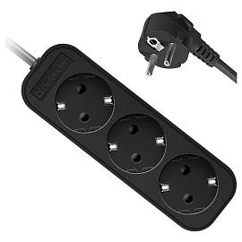 Удлинитель Defender M350, 3 розетки, с заземлением, 5м, черный фото Удлинитель Defender M350, 3 розетки, с заземлением, 5м, черный