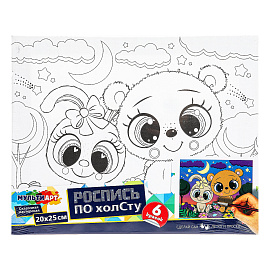 Картина детская по контуру, АССОРТИ 7 видов, 20х25 см, на подрамнике, акрил, кисти, МУЛЬТИ АРТ, 8084