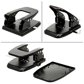 Дырокол OfficeSpace 30л., металлический, черный, с линейкой фото Дырокол OfficeSpace 30л., металлический, черный, с линейкой