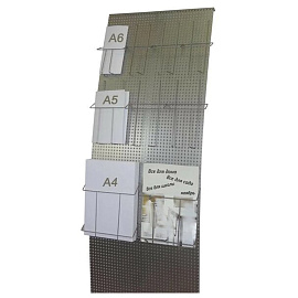 Буклетница для рекламных буклетов напольная Комус Парус-2 перфорированная (1600x457x360 мм)