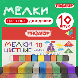 Мел цветной квадратный 10 штук, ПИФАГОР, картонная упаковка, 221168 фото Мел цветной квадратный 10 штук, ПИФАГОР, картонная упаковка, 221168