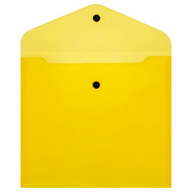 Папка-конверт на кнопке СТАММ А5+, 150мкм, пластик, прозрачная, желтая