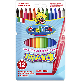 Фломастеры утолщенные CARIOCA (Италия) "Bravo", 12 цветов, суперсмываемые, 42755 фото Фломастеры утолщенные CARIOCA (Италия) "Bravo", 12 цветов, суперсмываемые, 42755