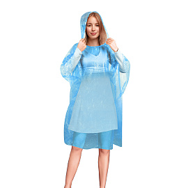 Дождевик-пончо синий полиэтиленовый, универсальный размер, SHAMAANI (ШАМААНИ), 610940