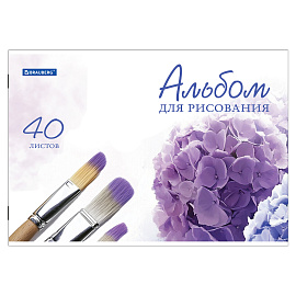Альбом для рисования, А4, 40 листов, скоба, обложка картон, BRAUBERG, 200х283 мм, "Цветы" (2 вида), 102851