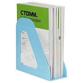 Лоток для бумаг вертикальный СТАММ "Фаворит", голубой, ширина 90мм фото Лоток для бумаг вертикальный СТАММ "Фаворит", голубой, ширина 90мм