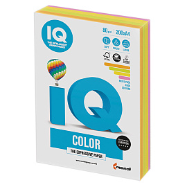 Бумага цветная для печати IQ Color 4 цвета неон RB04 (А4, 80 г/кв.м, 200 листов)