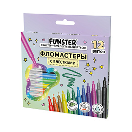 Фломастеры с блестками FUNSTER (ФАНСТЕР) "GLITTER" 12 цветов, ударопрочный наконечник, 152629