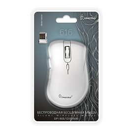 Мышь беспроводная Smartbuy 616AG, бесшумная работа кнопок, белый, 5btn+Roll