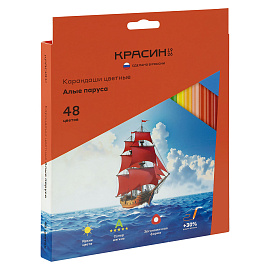 Карандаши цветные Красин "Алые паруса", 48цв., трехгран., заточен., картон, европодвес