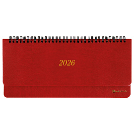 Планинг датированный 2026 305х140 мм BRAUBERG "Iguana", под кожу, красный, 117225