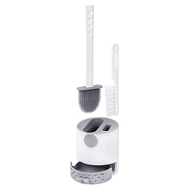 Ершик для унитаза силиконовый (плоский) + щеточка, напольный / настенное крепление, LAIMA, 700561