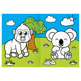 Раскраска с цв. фоном А4, 16 стр., ТРИ СОВЫ "Дикие животные