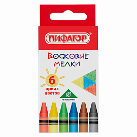 Восковые мелки ПИФАГОР "СОЛНЫШКО", НАБОР 6 цветов, 227278