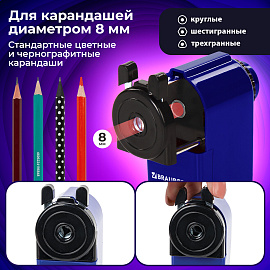 Точилка механическая BRAUBERG "JET", металлический механизм, корпус синий, 229570