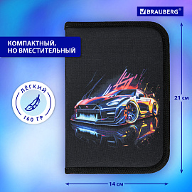 Пенал BRAUBERG, 1 отделение, полиэстер, 21х14 см, "Neon drift", 272329