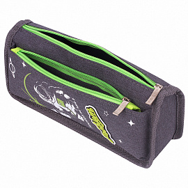 Пенал мягкий ЮНЛАНДИЯ, 2 отделения, полиэстер, "Cosmonaut", серый, 21х6х9 см, 270275