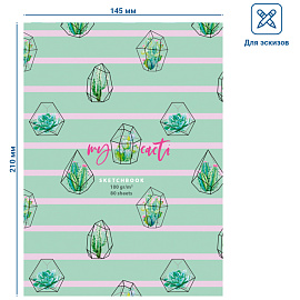 Скетчбук 80л., А5 BG "My cacti", 7БЦ, матовая ламинация, 100г/м2