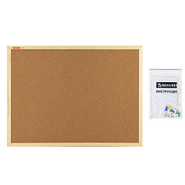 Доска пробковая для объявлений 45х60 см, деревянная рамка, BRAUBERG Wood, 238310