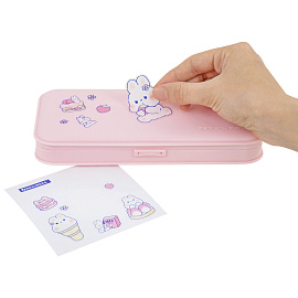 Пенал пластиковый BRAUBERG, пастельный розовый, С НАКЛЕЙКАМИ, 21х9х3 см, 272271